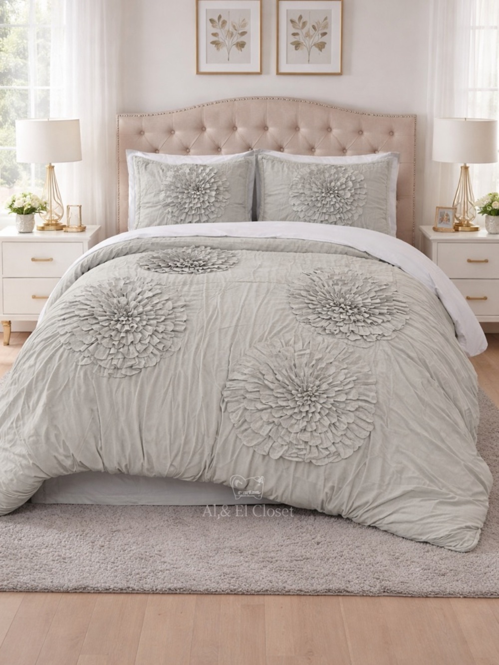 Lush Décor Serena Comforter Set King 3PC Light Gray Floral Textured New With Tag